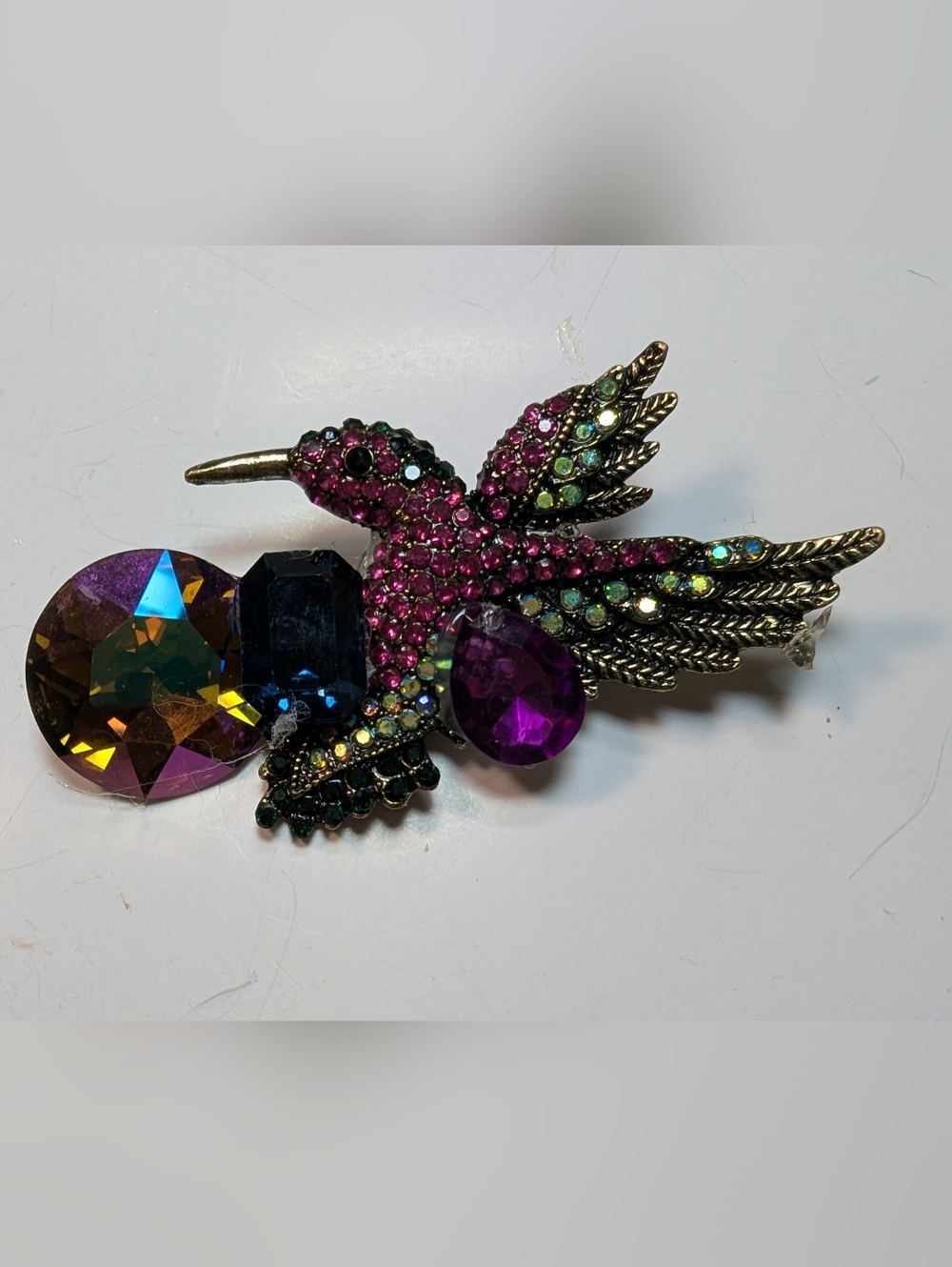 Wendy Gell pretty hummingbird brooch with Swarovski jewels